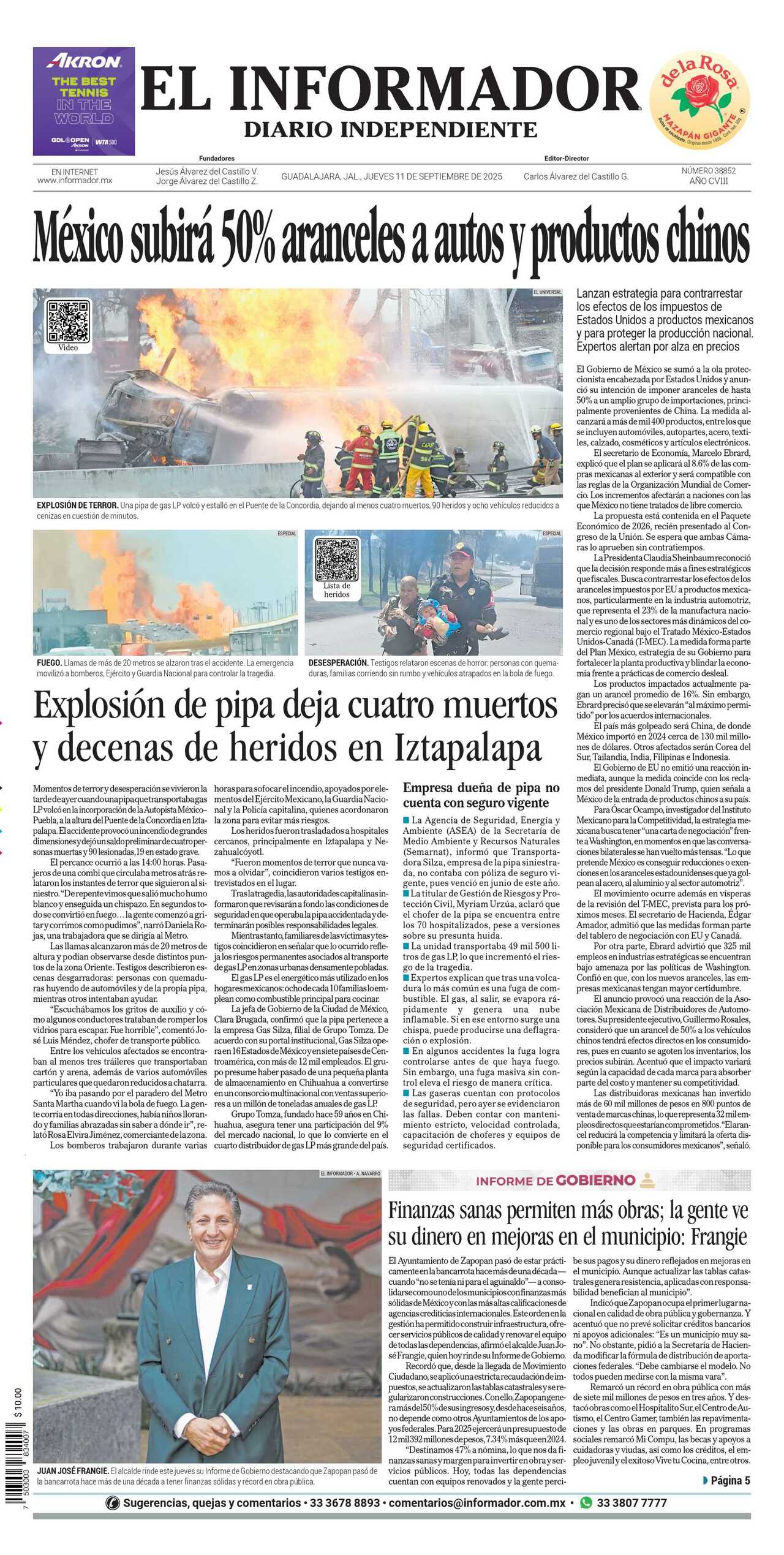 El Informador, edición del jueves 11 de septiembre de 2025
