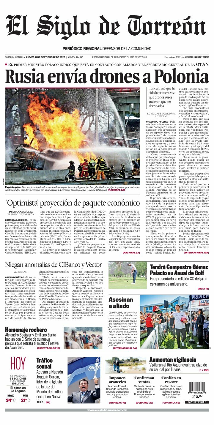 El Siglo de Torreón, edición del jueves 11 de septiembre de 2025