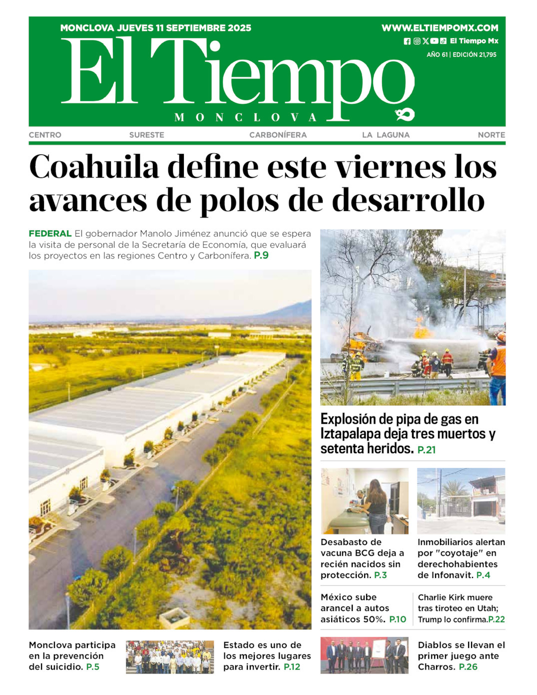 El Tiempo Monclova, edición del jueves 11 de septiembre de 2025