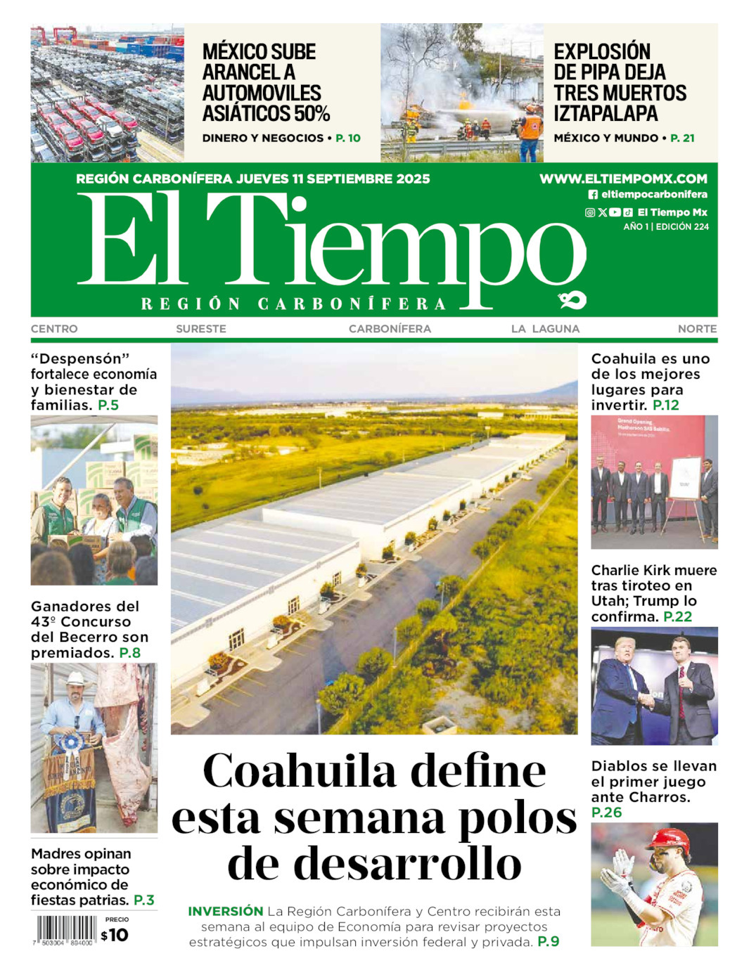 El Tiempo Región Carbonífera, edición del jueves 11 de septiembre de 2025