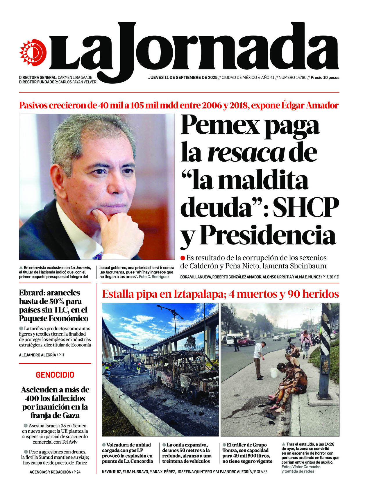 La Jornada, edición del jueves 11 de septiembre de 2025