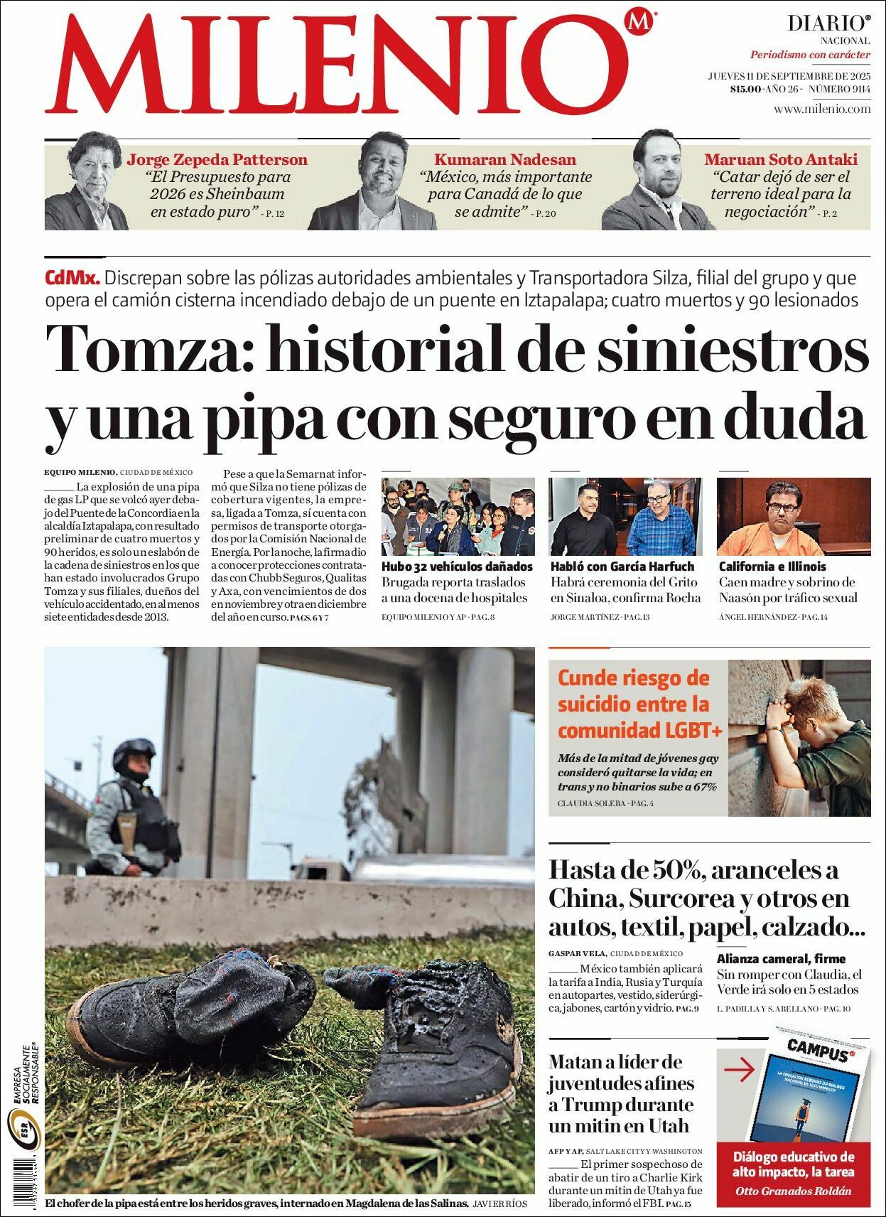 Milenio, edición del jueves 11 de septiembre de 2025