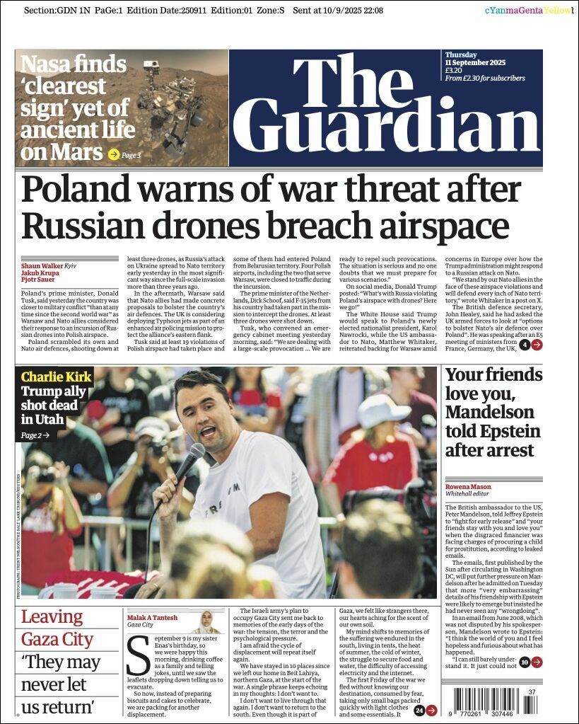The Guardian, edición del jueves 11 de septiembre de 2025