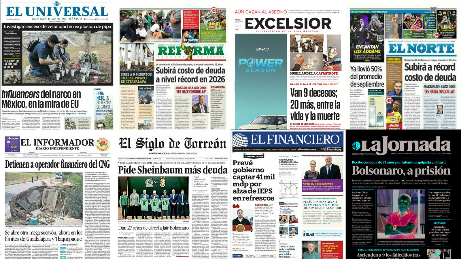 Portadas de periódicos impresos más importantes de México hoy