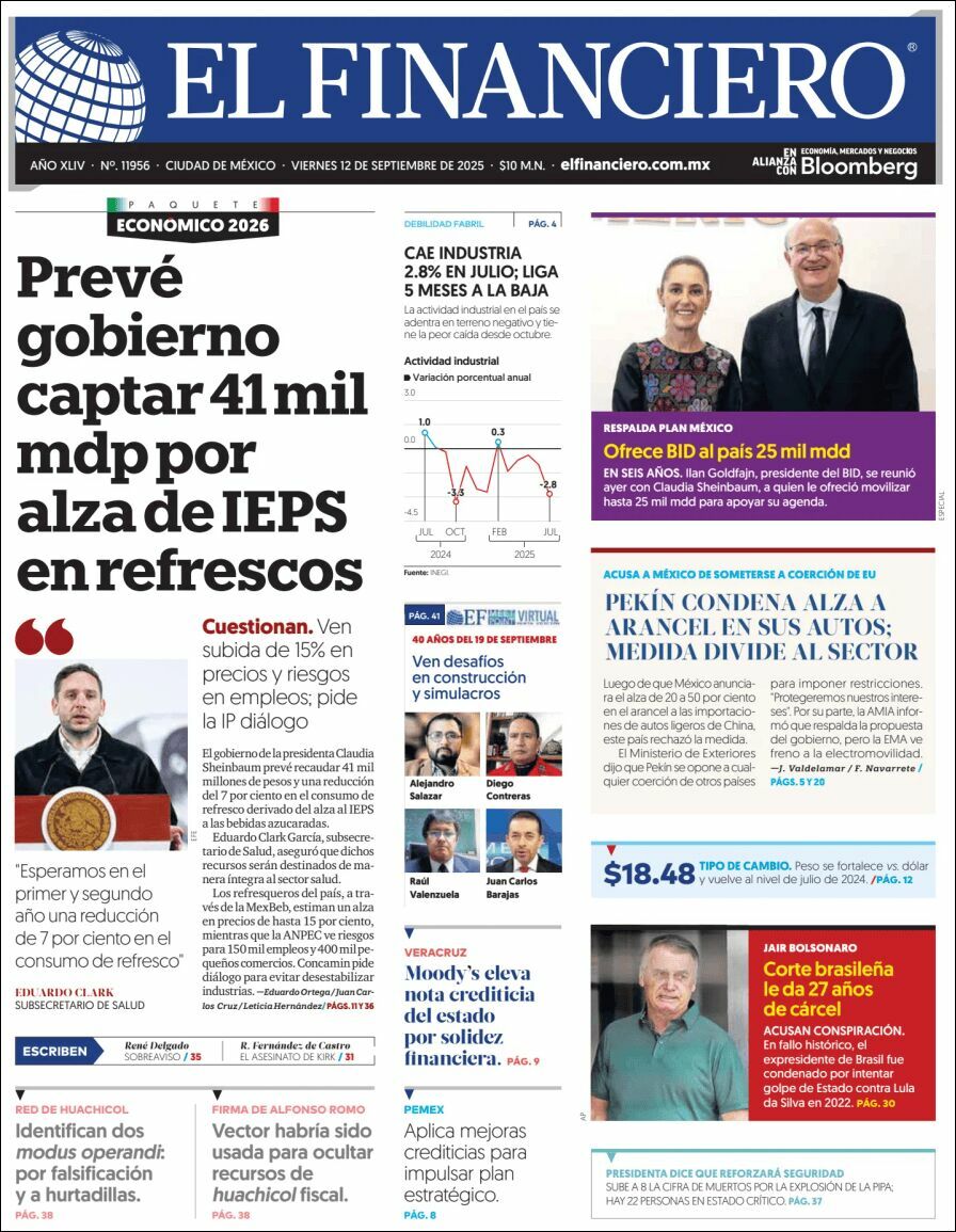 El Financiero, edición del viernes 12 de septiembre de 2025