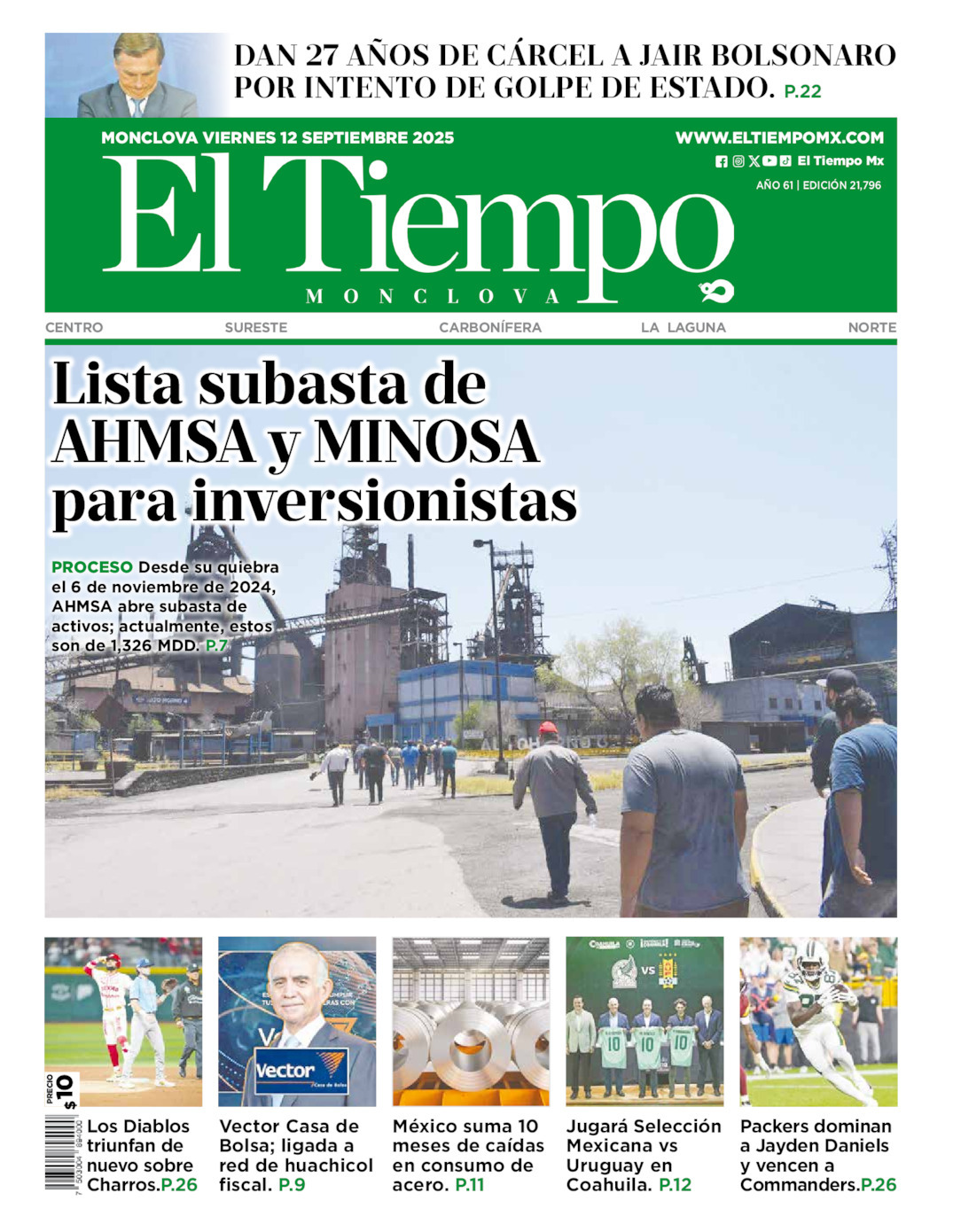 El Tiempo Monclova, edición del viernes 12 de septiembre de 2025