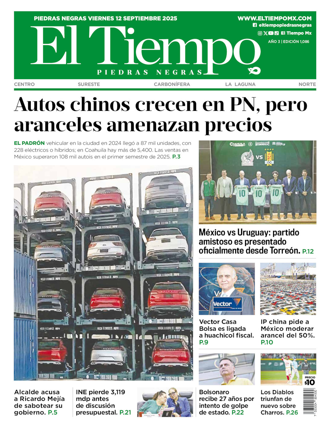 El Tiempo Piedras Negras, edición del viernes 12 de septiembre de 2025