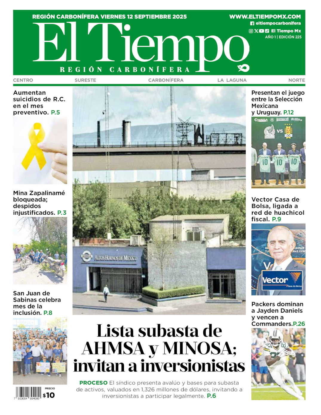 El Tiempo Región Carbonífera, edición del viernes 12 de septiembre de 2025