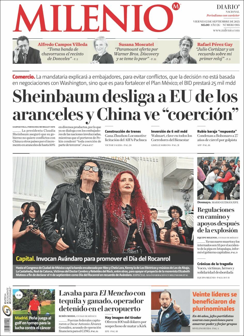 Milenio, edición del viernes 12 de septiembre de 2025