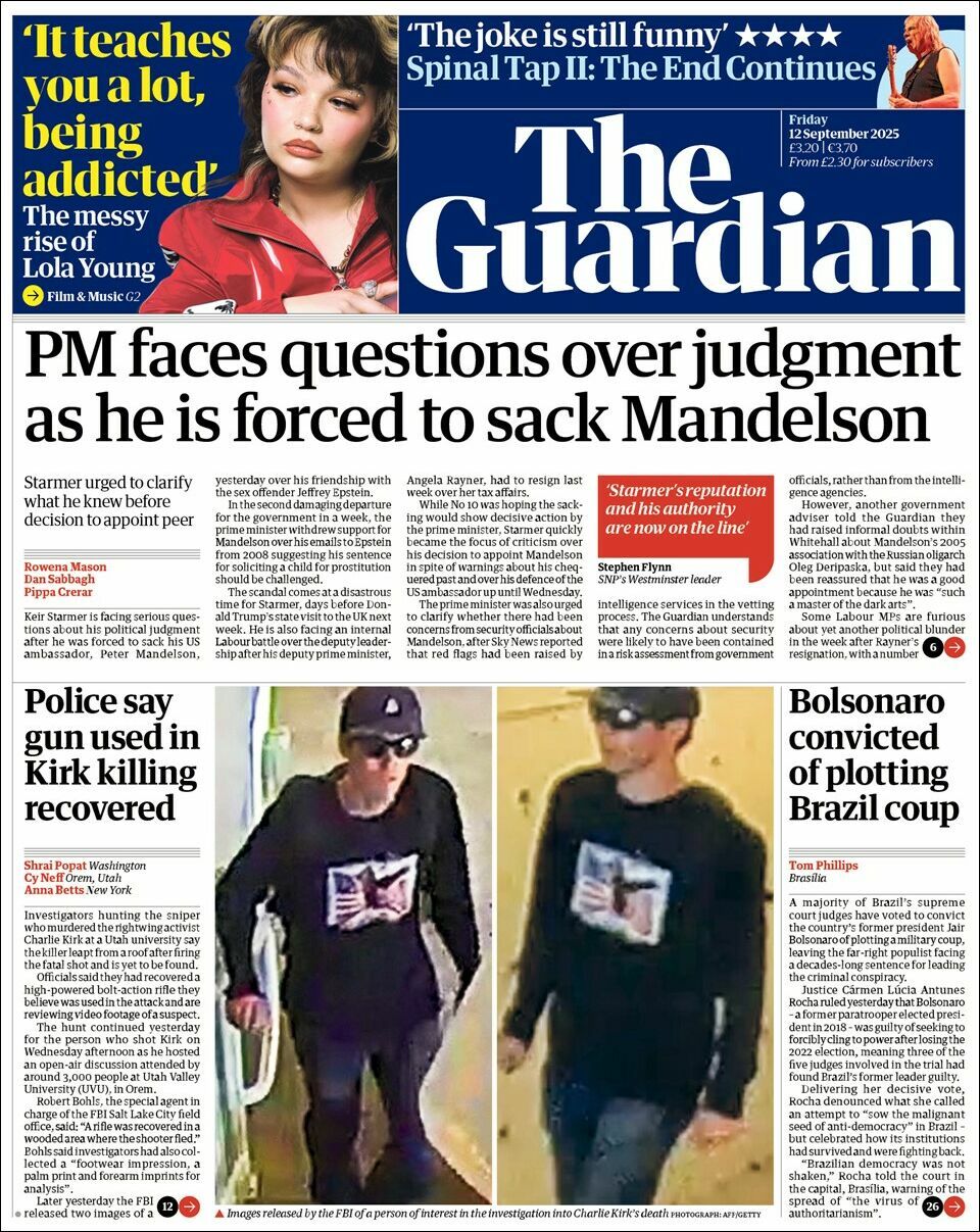 The Guardian, edición del viernes 12 de septiembre de 2025
