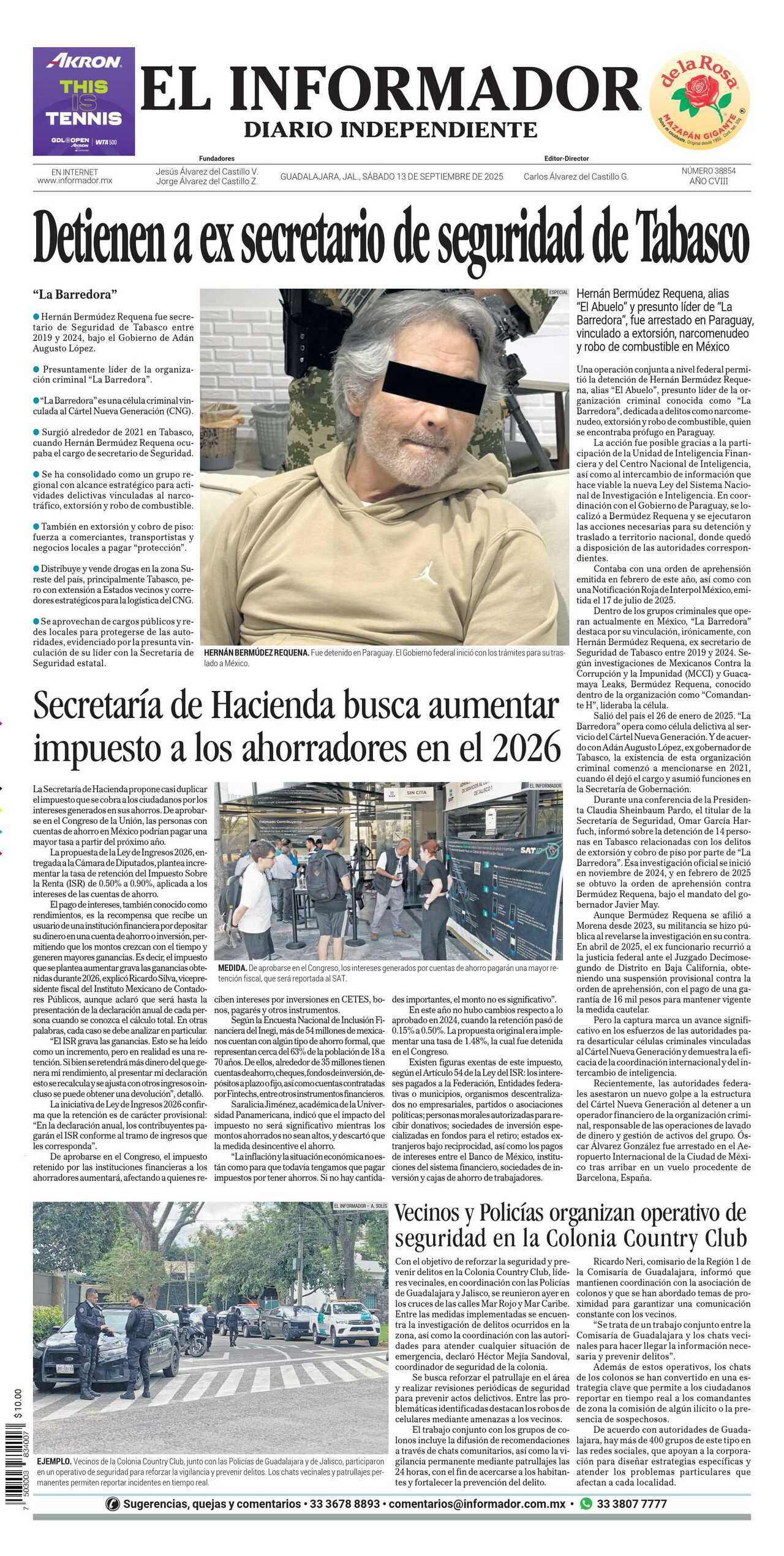 El Informador, edición del sábado 13 de septiembre de 2025