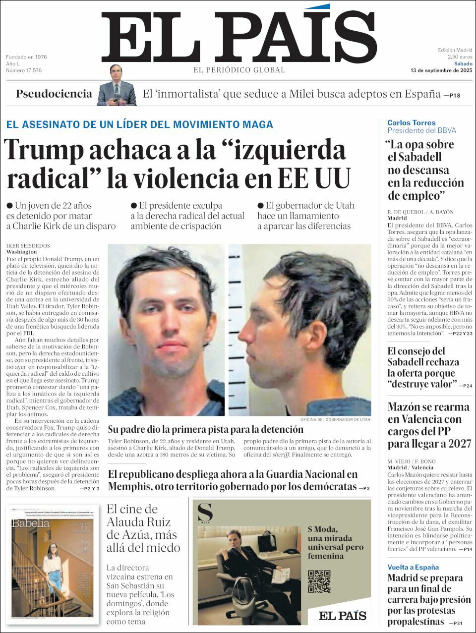 El País, edición del sábado 13 de septiembre de 2025