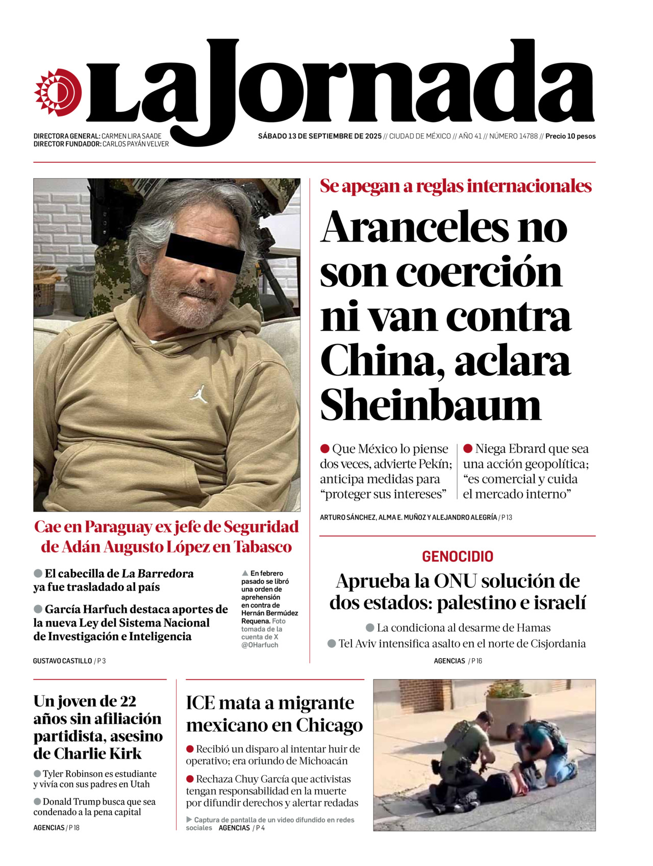La Jornada, edición del sábado 13 de septiembre de 2025