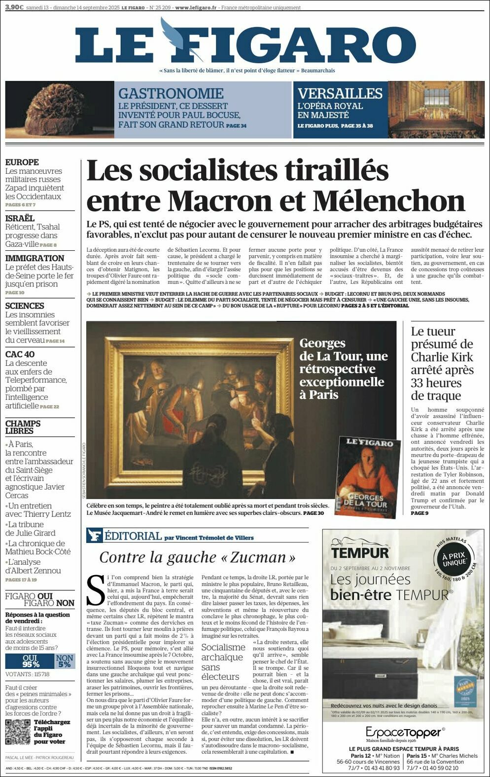 Le Figaro, edición del sábado 13 de septiembre de 2025