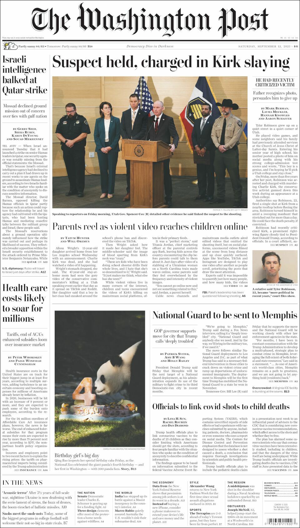 The Washington Post, edición del sábado 13 de septiembre de 2025
