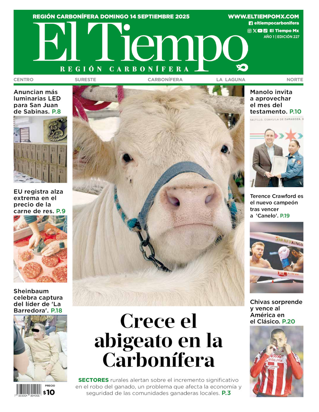 El Tiempo Región Carbonífera, edición del domingo 14 de septiembre de 2025