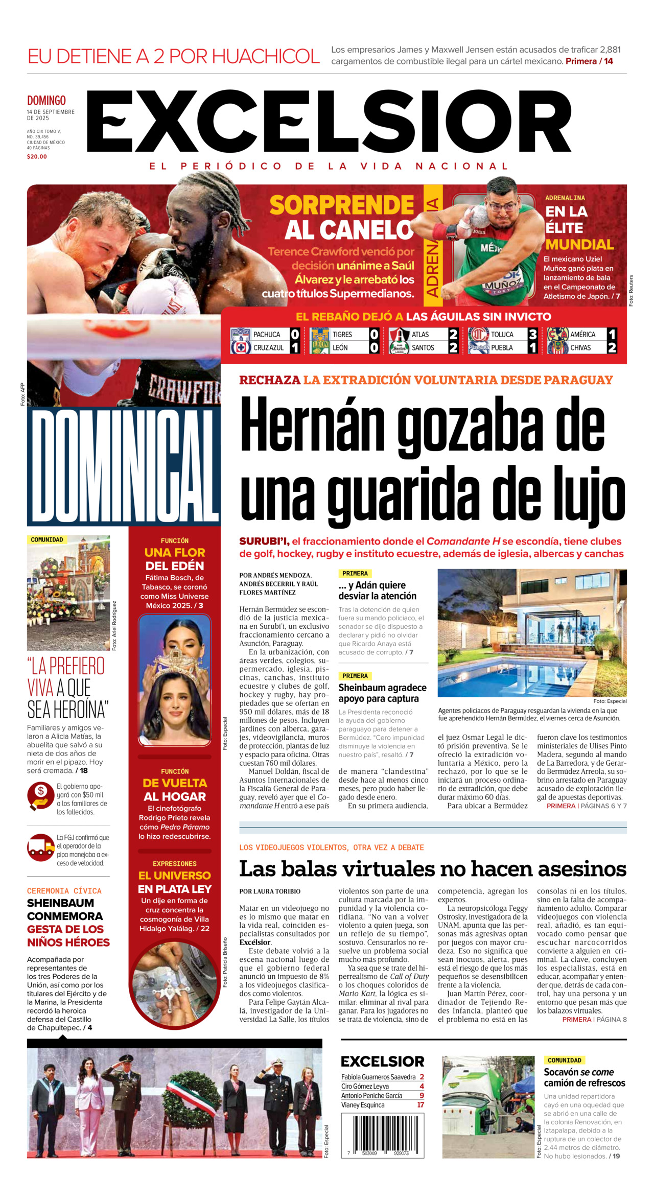 Excelsior, edición del domingo 14 de septiembre de 2025