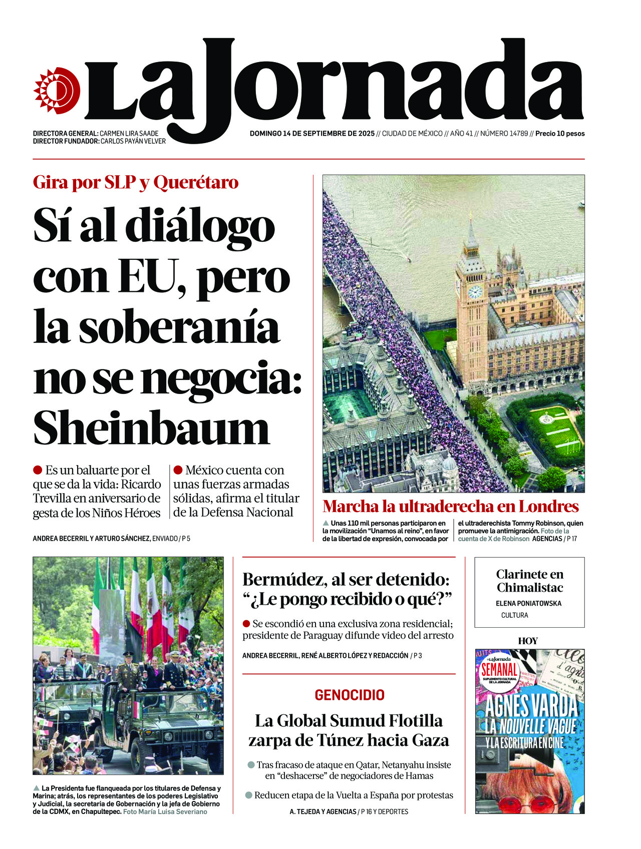 La Jornada, edición del domingo 14 de septiembre de 2025