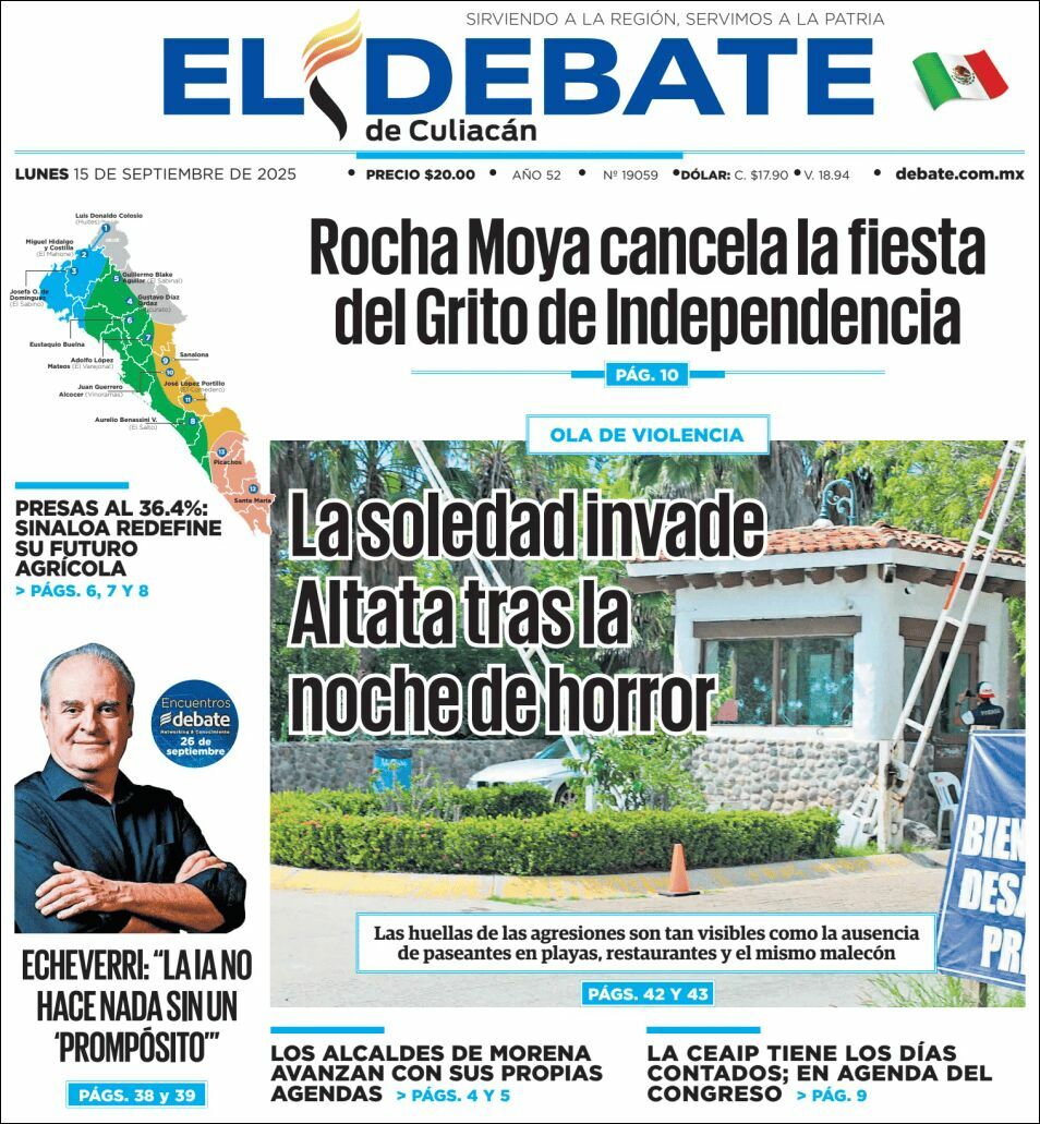 El Debate Culiacán, edición del lunes 15 de septiembre de 2025
