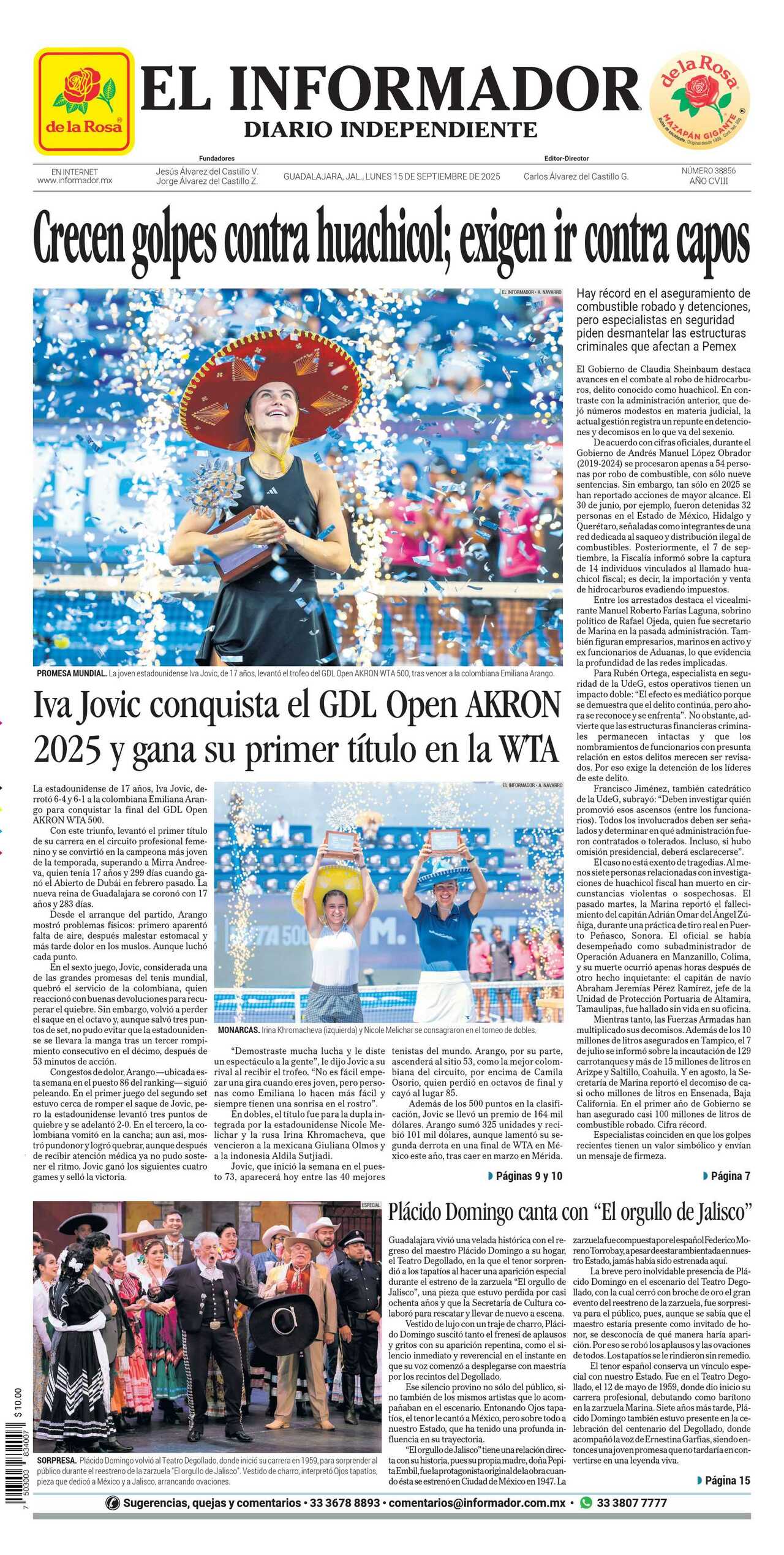 El Informador, edición del lunes 15 de septiembre de 2025