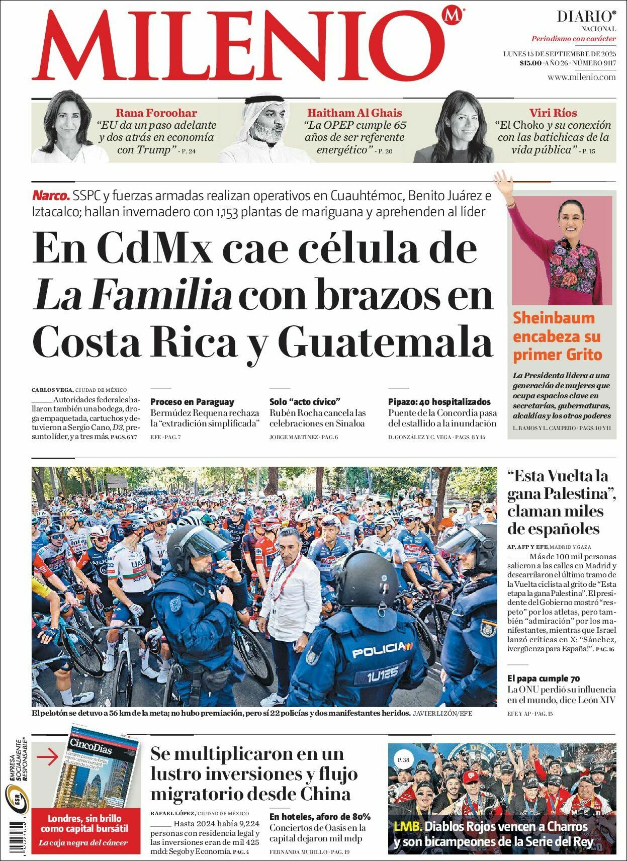 Milenio, edición del lunes 15 de septiembre de 2025