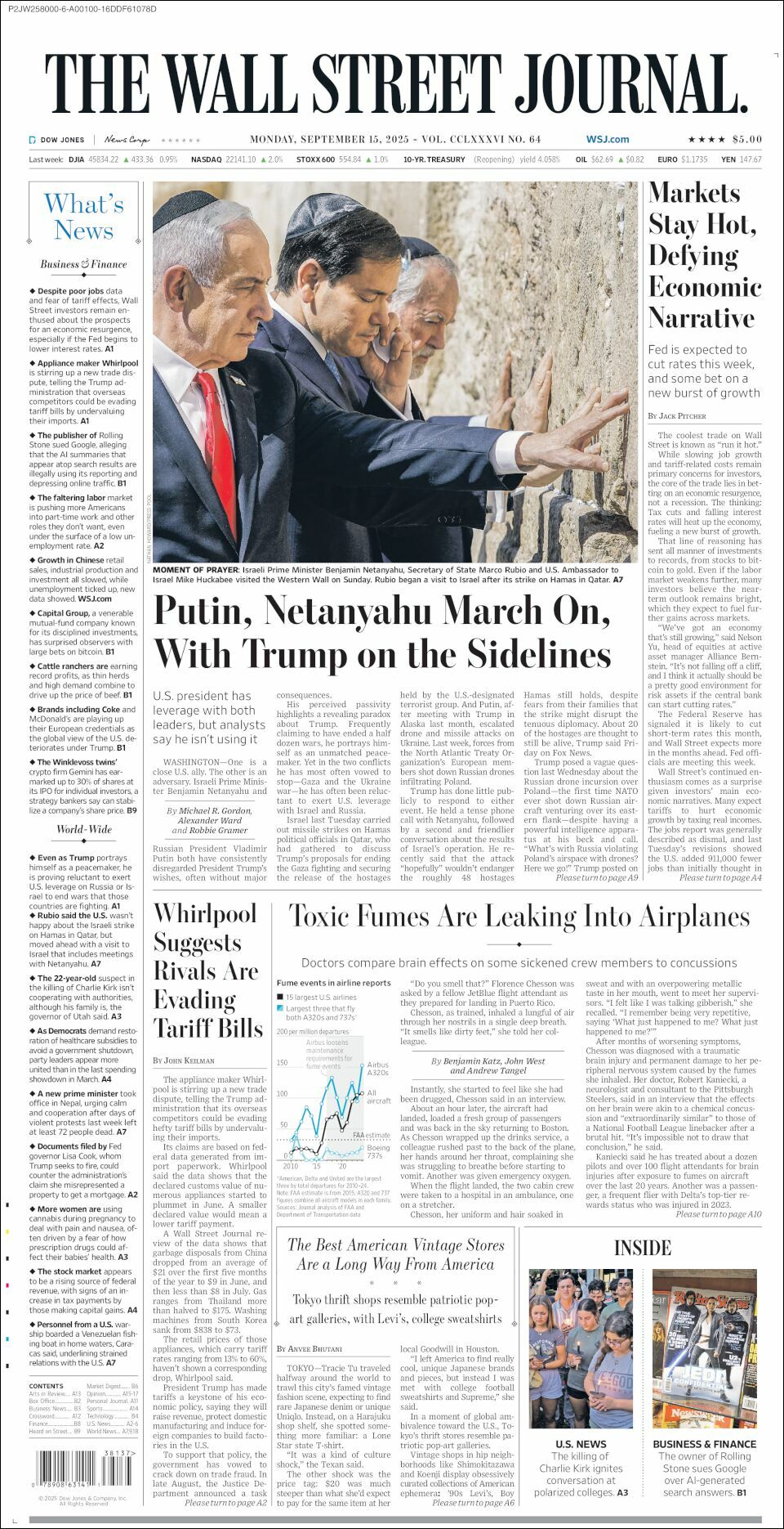 The Wall Street Journal, edición del lunes 15 de septiembre de 2025