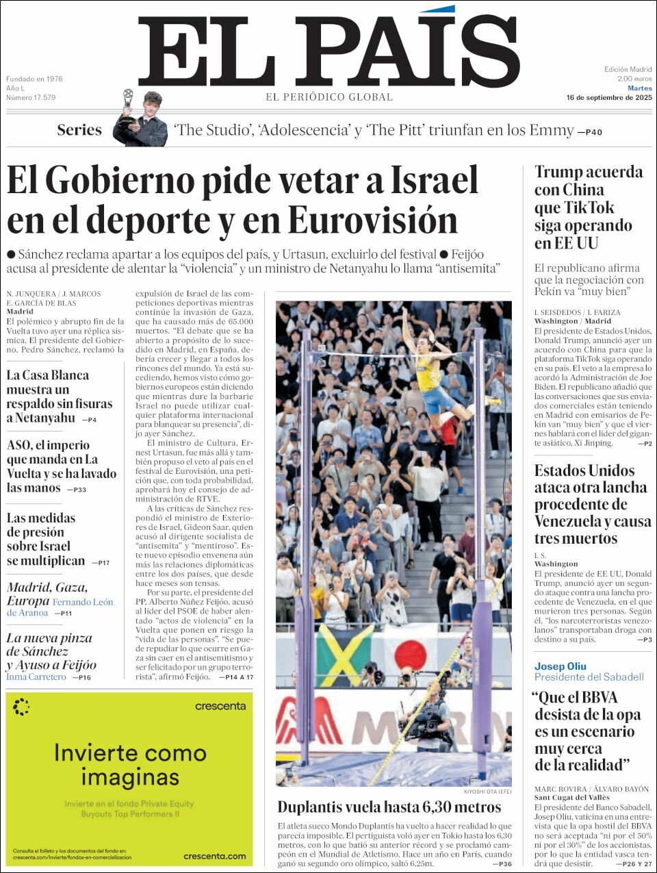 El País, edición del martes 16 de septiembre de 2025 El País, edición del martes 16 de septiembre de 2025