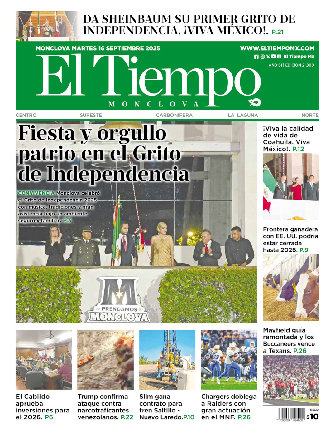 El Tiempo Monclova, edición del martes 16 de septiembre de 2025 El Tiempo Monclova, edición del martes 16 de septiembre de 2025