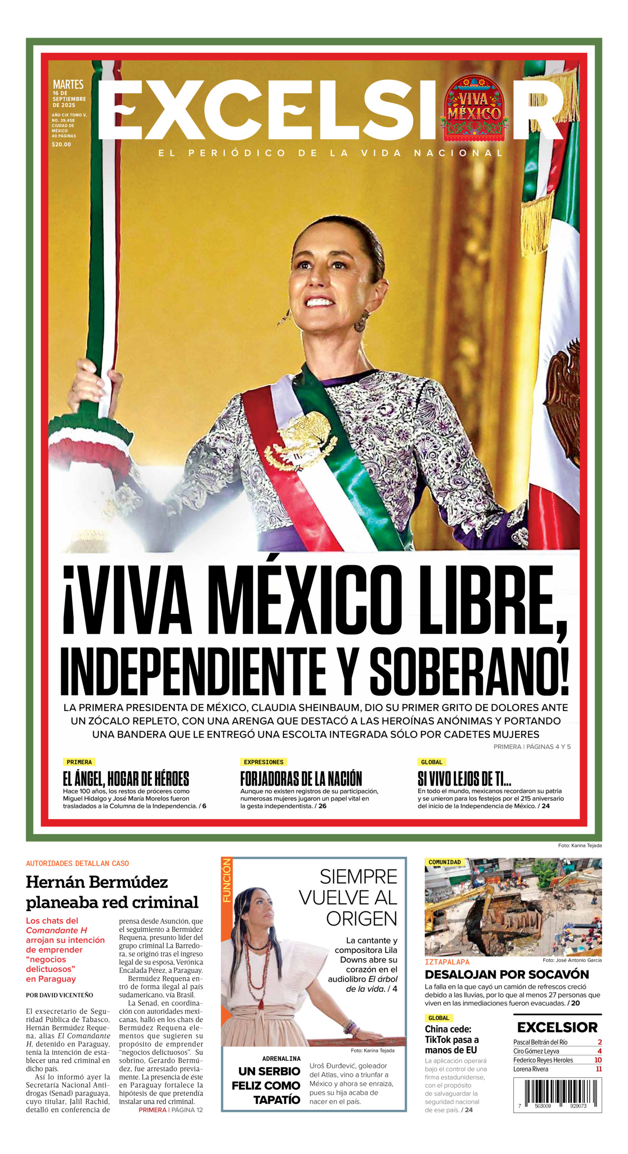 Excelsior, edición del martes 16 de septiembre de 2025 Excelsior, edición del martes 16 de septiembre de 2025