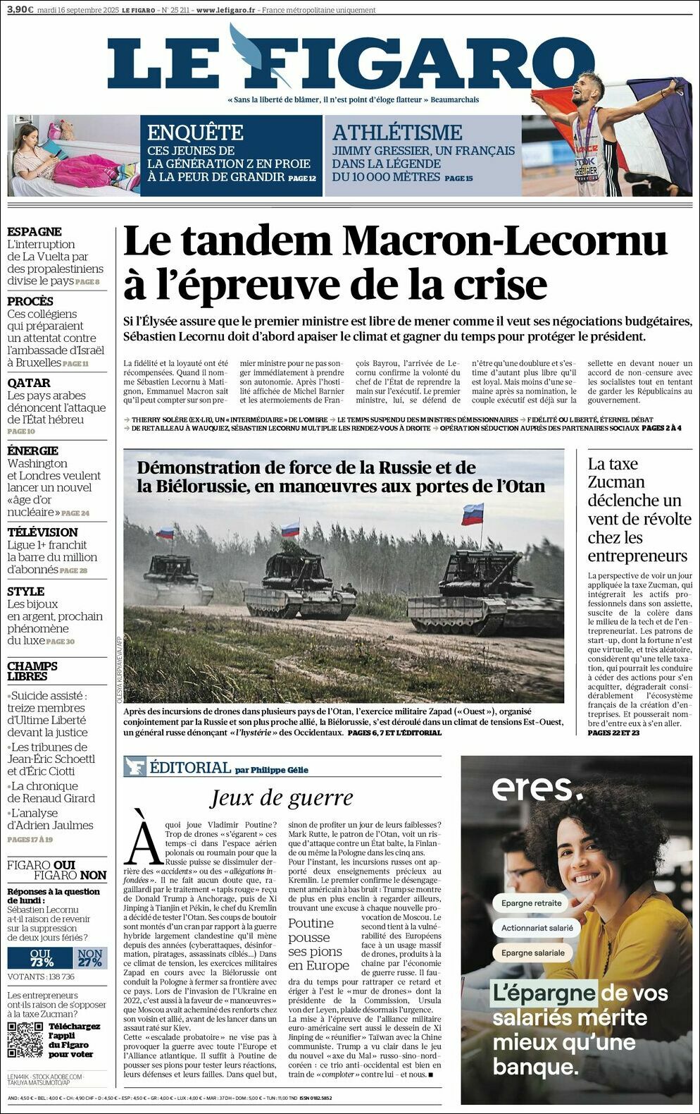 Le Figaro, edición del martes 16 de septiembre de 2025 Le Figaro, edición del martes 16 de septiembre de 2025