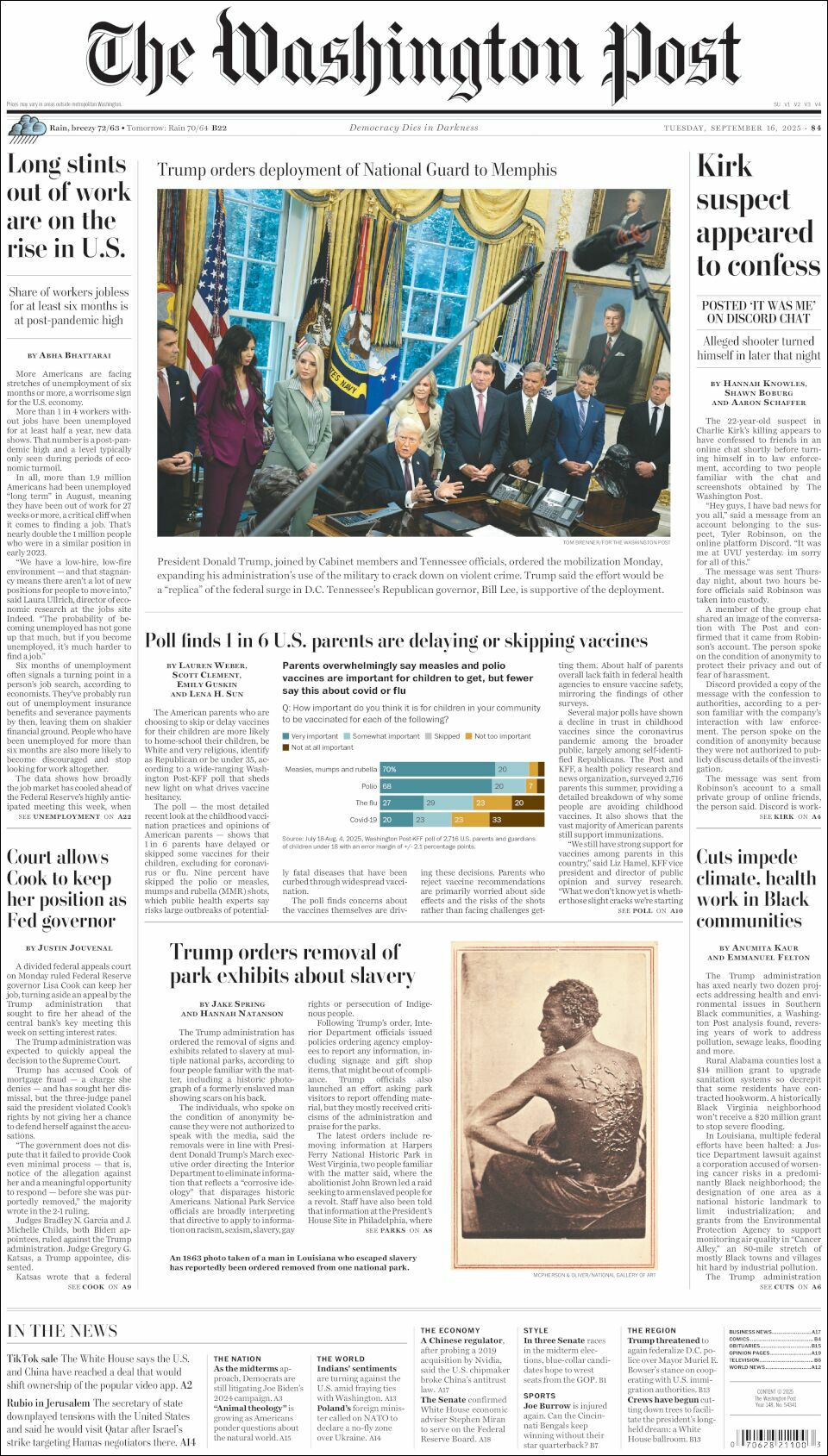 The Washington Post, edición del martes 16 de septiembre de 2025 The Washington Post, edición del martes 16 de septiembre de 2025