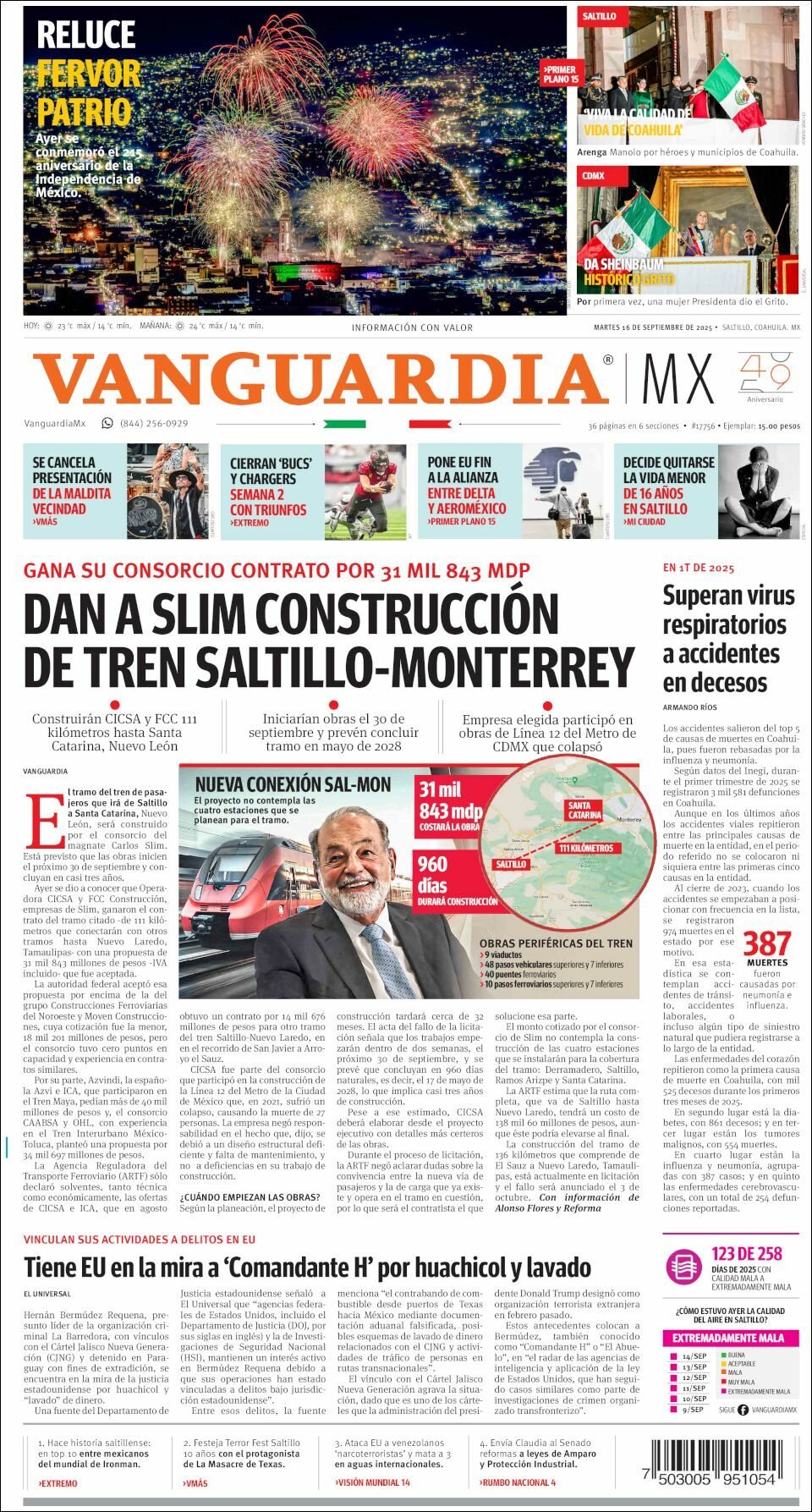 Vanguardia, edición del martes 16 de septiembre de 2025 Vanguardia, edición del martes 16 de septiembre de 2025