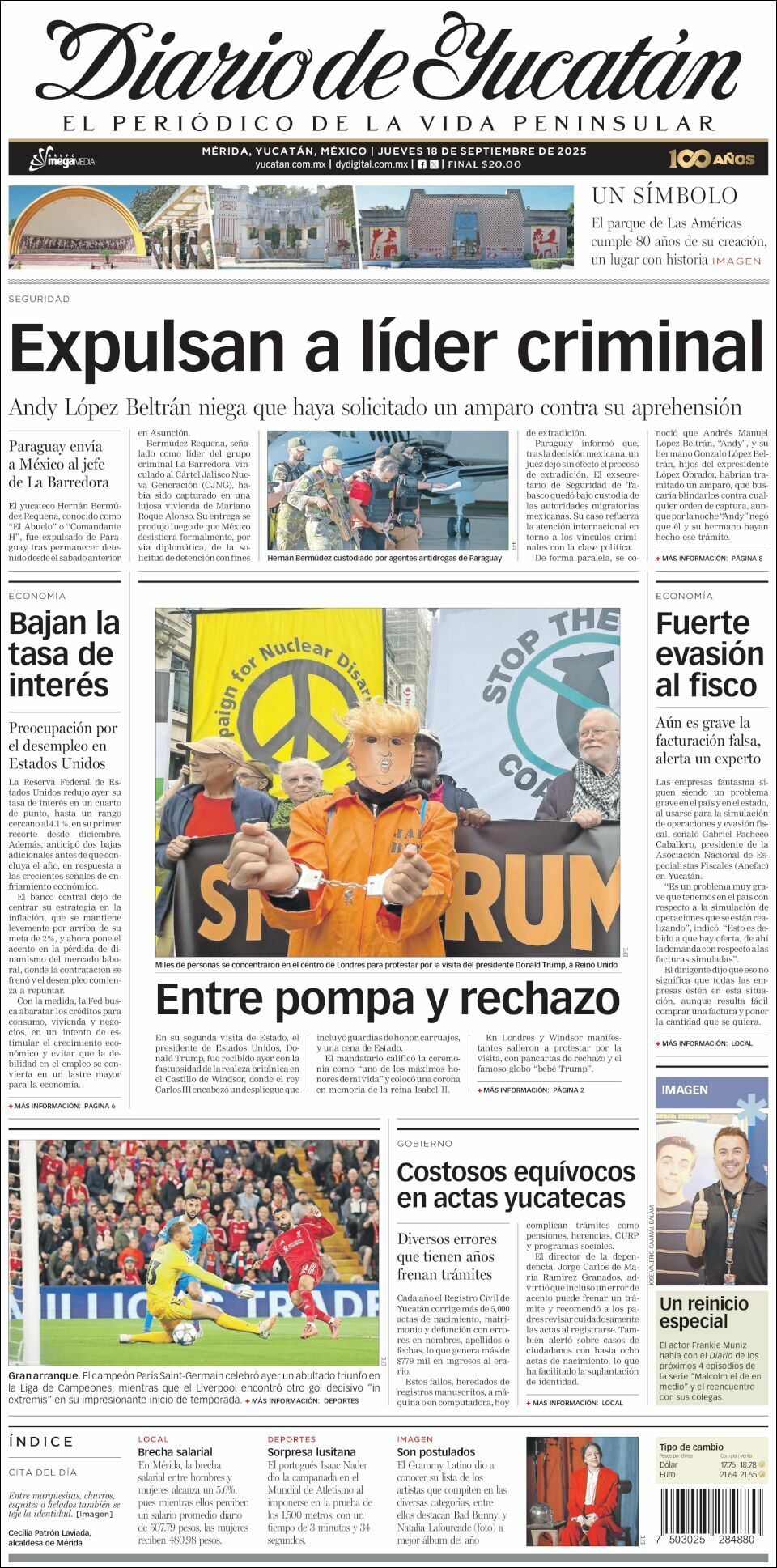El Diario de Yucatán, edición del jueves 18 de septiembre de 2025