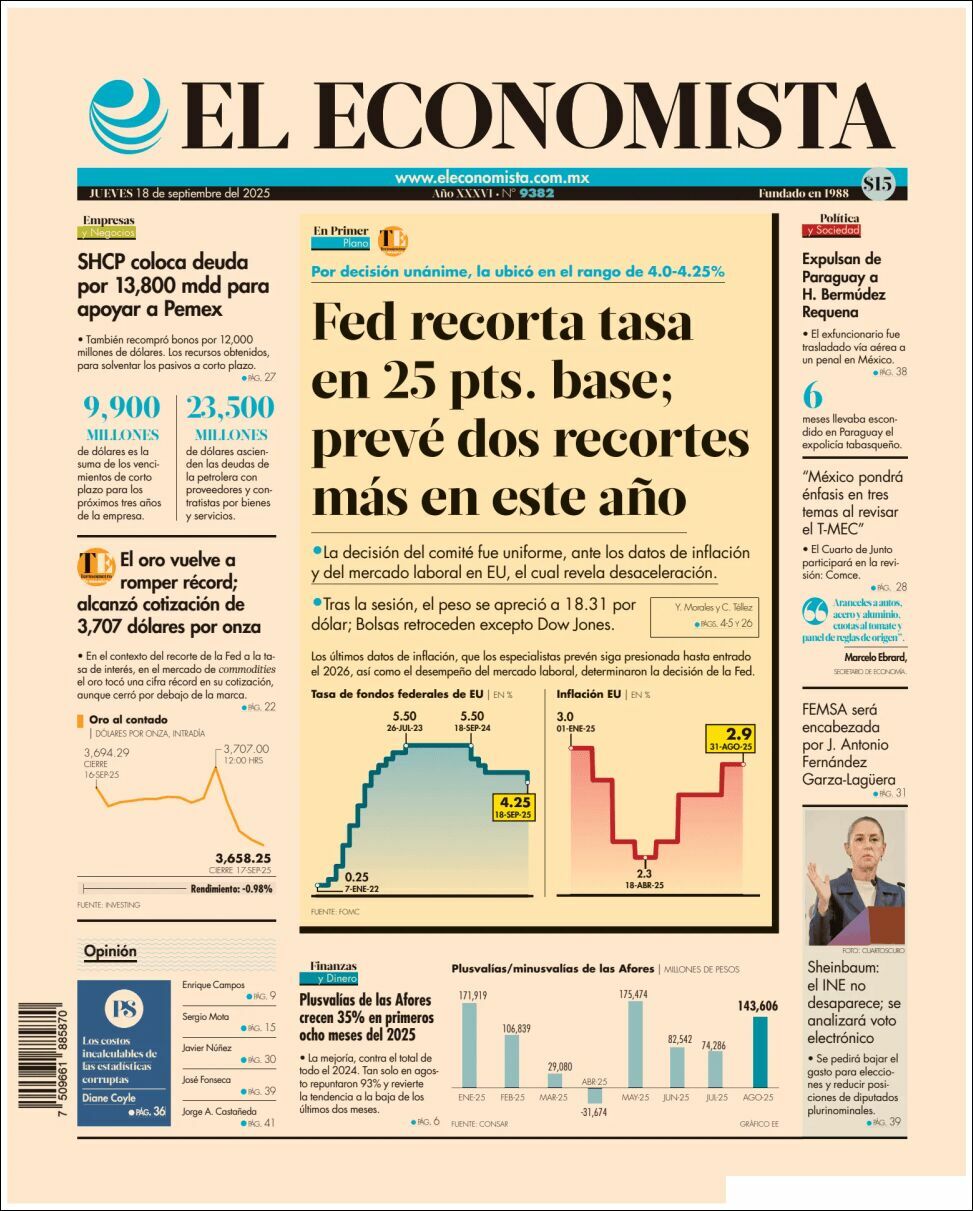 El Economista, edición del jueves 18 de septiembre de 2025