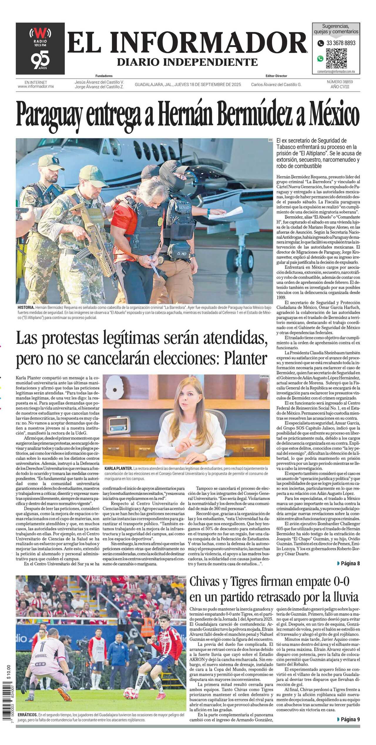 El Informador, edición del jueves 18 de septiembre de 2025
