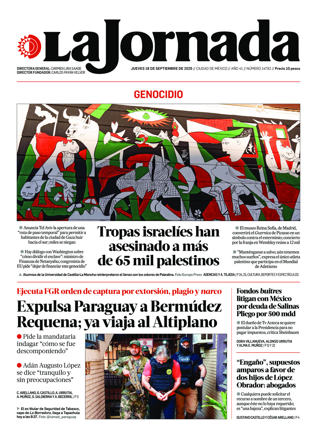 La Jornada, edición del jueves 18 de septiembre de 2025