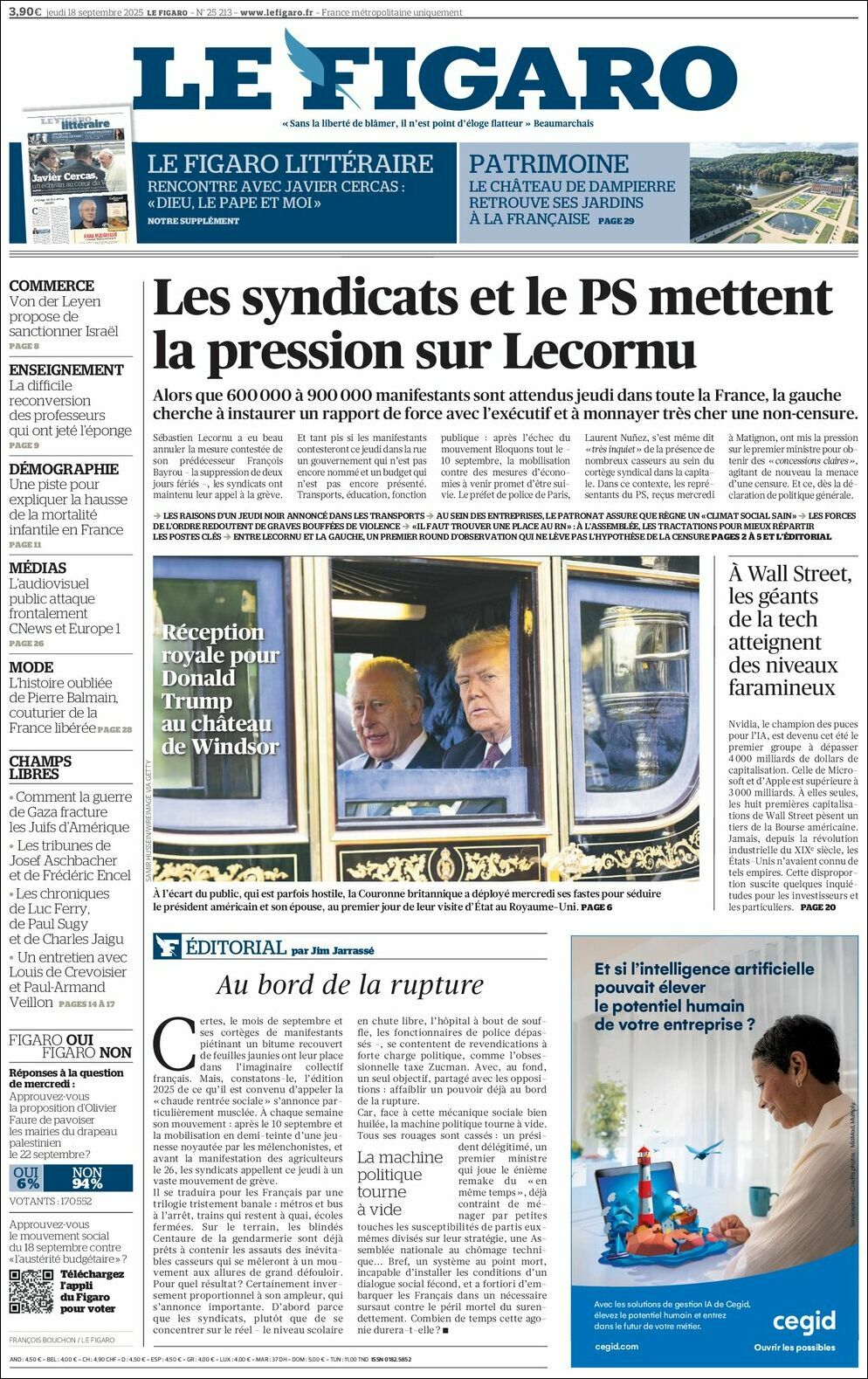 Le Figaro, edición del jueves 18 de septiembre de 2025