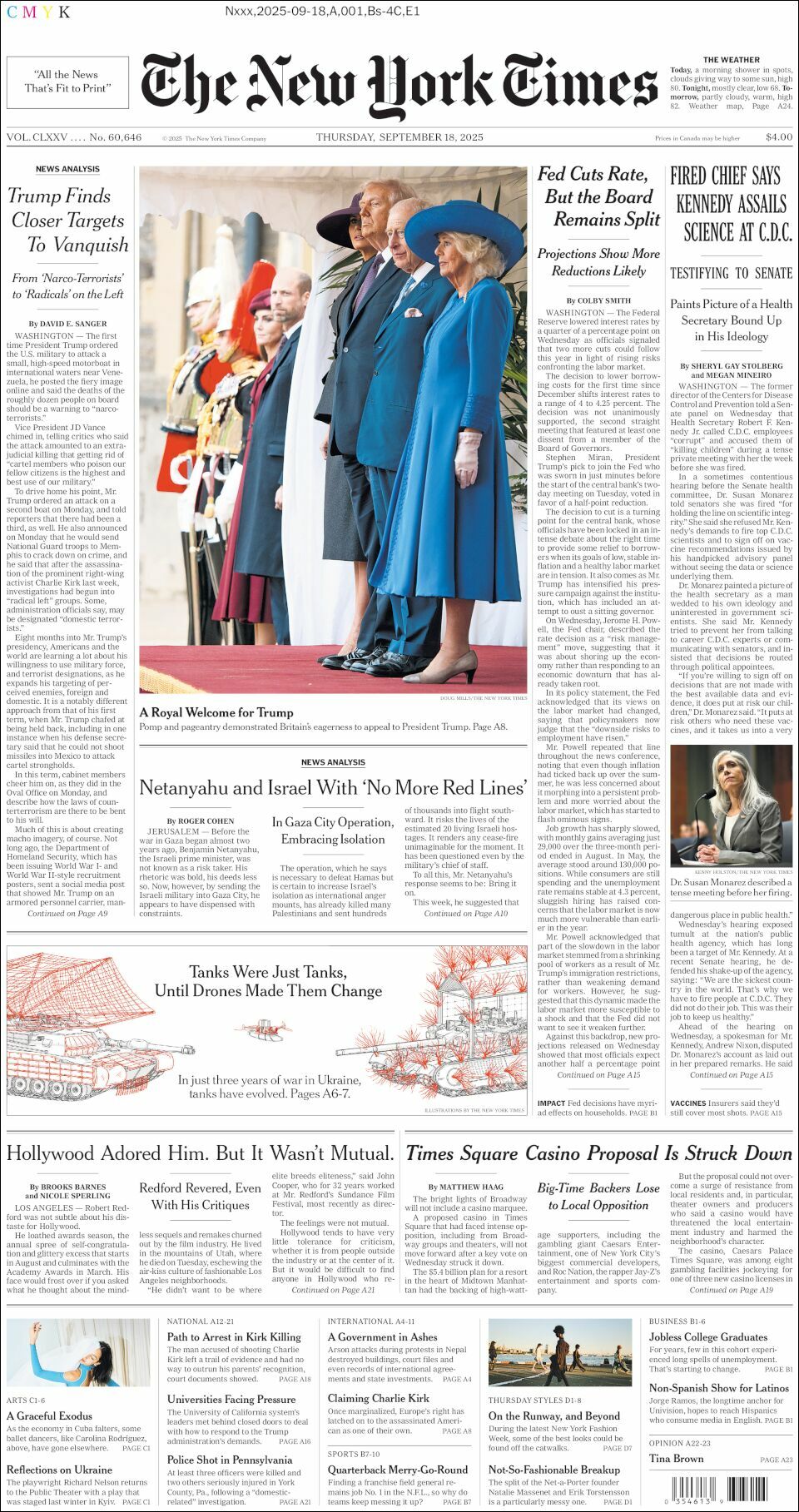 The New York Times, edición del jueves 18 de septiembre de 2025