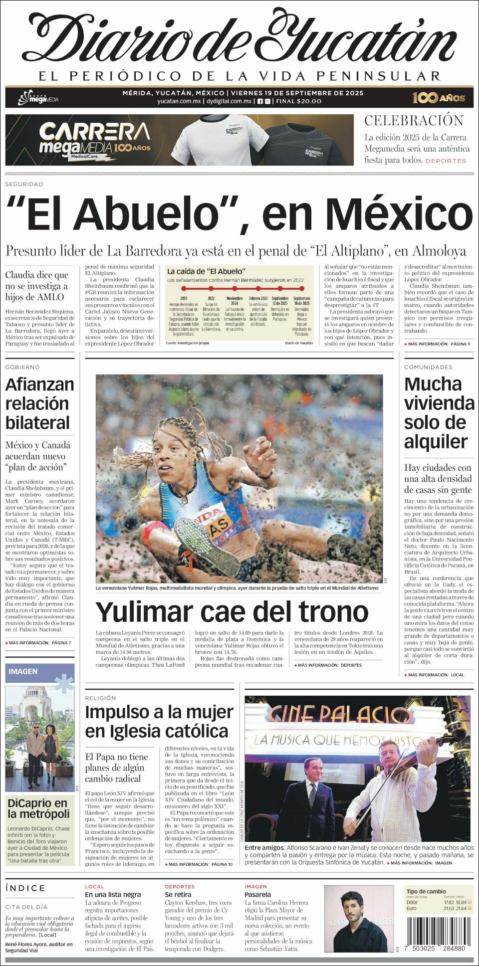 El Diario de Yucatán, edición del viernes 19 de septiembre de 2025
