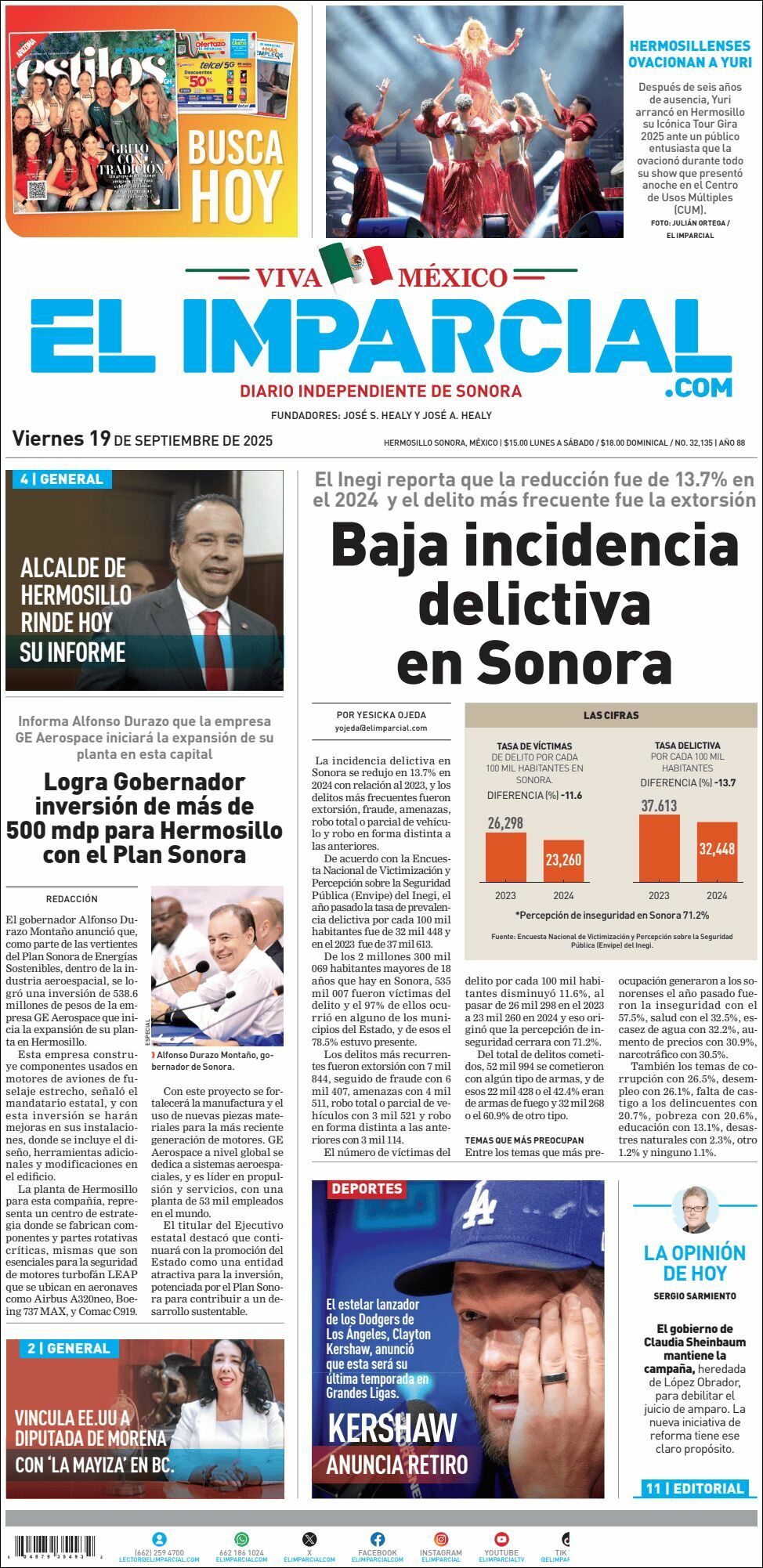 El Imparcial, edición del viernes 19 de septiembre de 2025