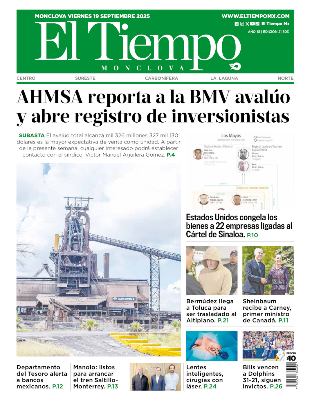 El Tiempo Monclova, edición del viernes 19 de septiembre de 2025