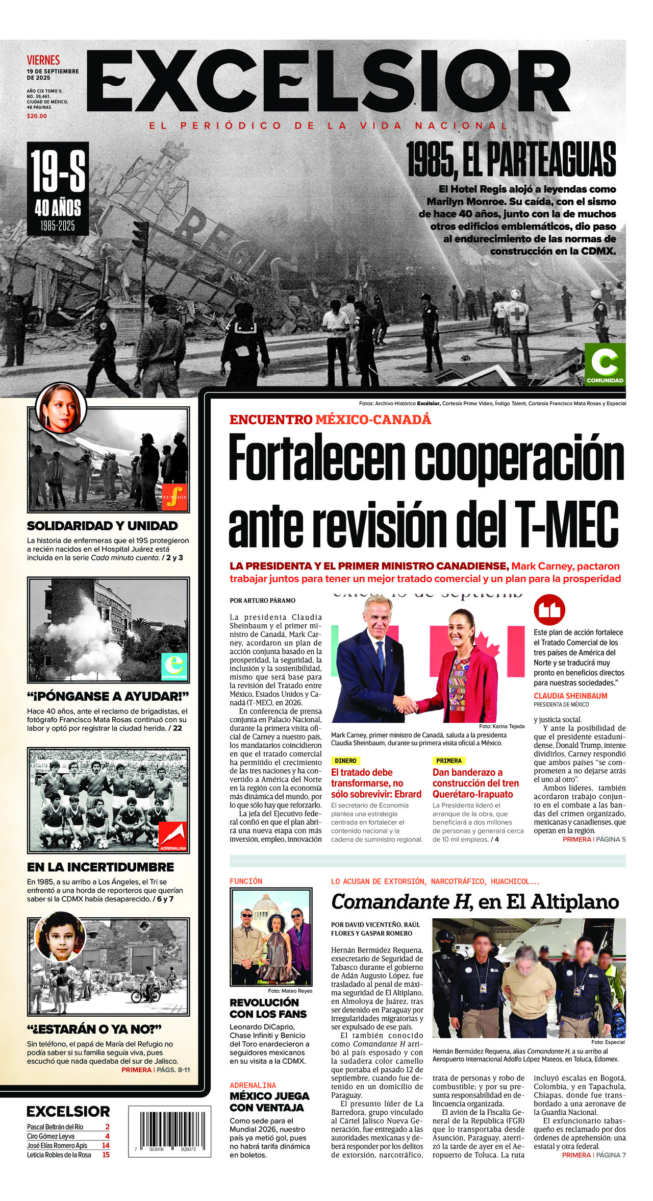 Excelsior, edición del viernes 19 de septiembre de 2025