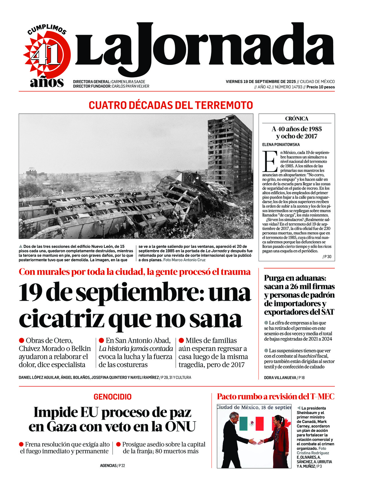 La Jornada, edición del viernes 19 de septiembre de 2025