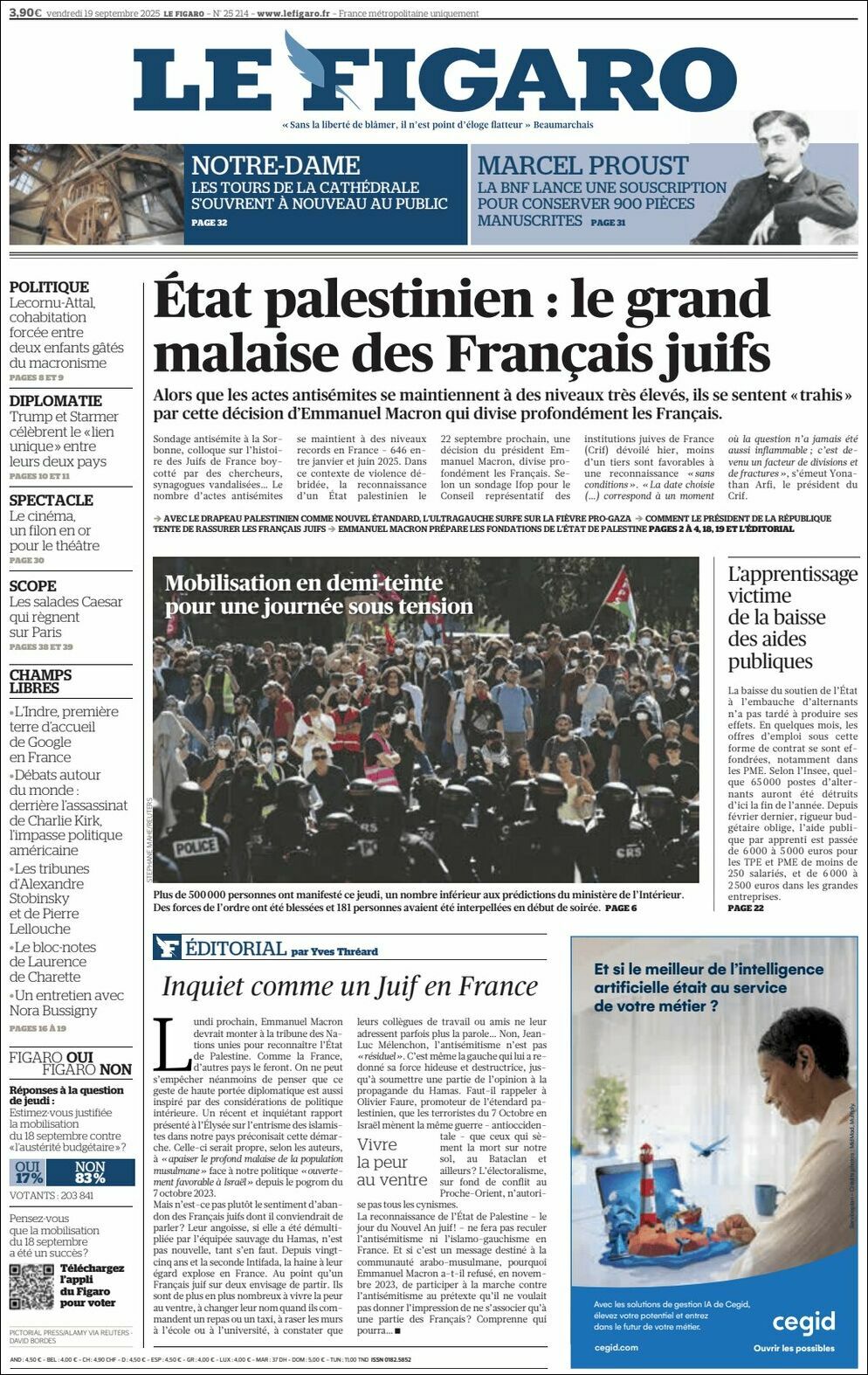 Le Figaro, edición del viernes 19 de septiembre de 2025