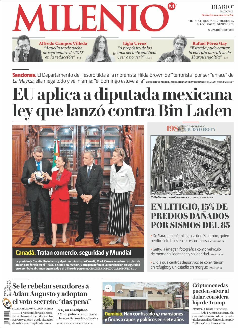 Milenio, edición del viernes 19 de septiembre de 2025
