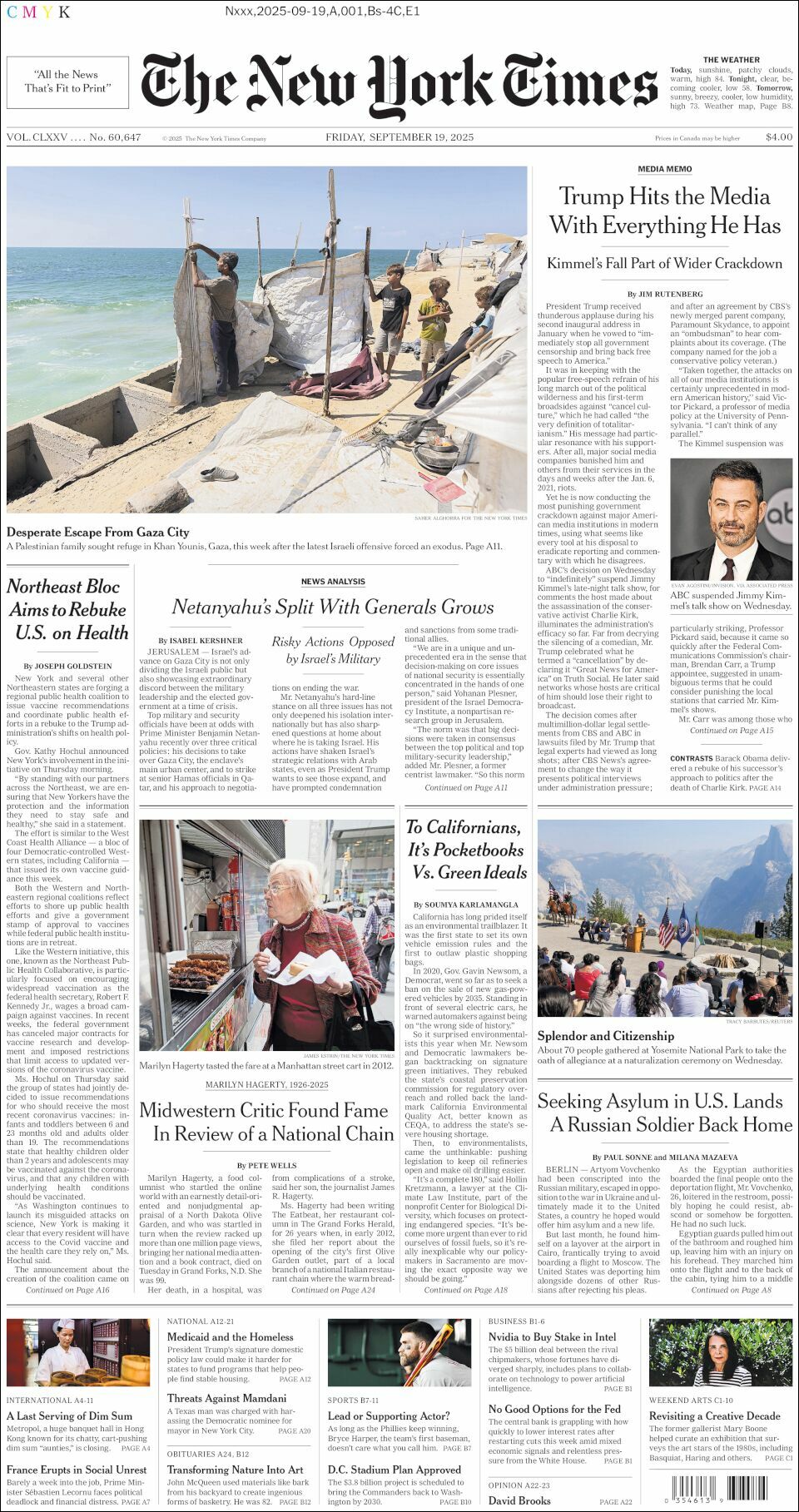 The New York Times, edición del viernes 19 de septiembre de 2025