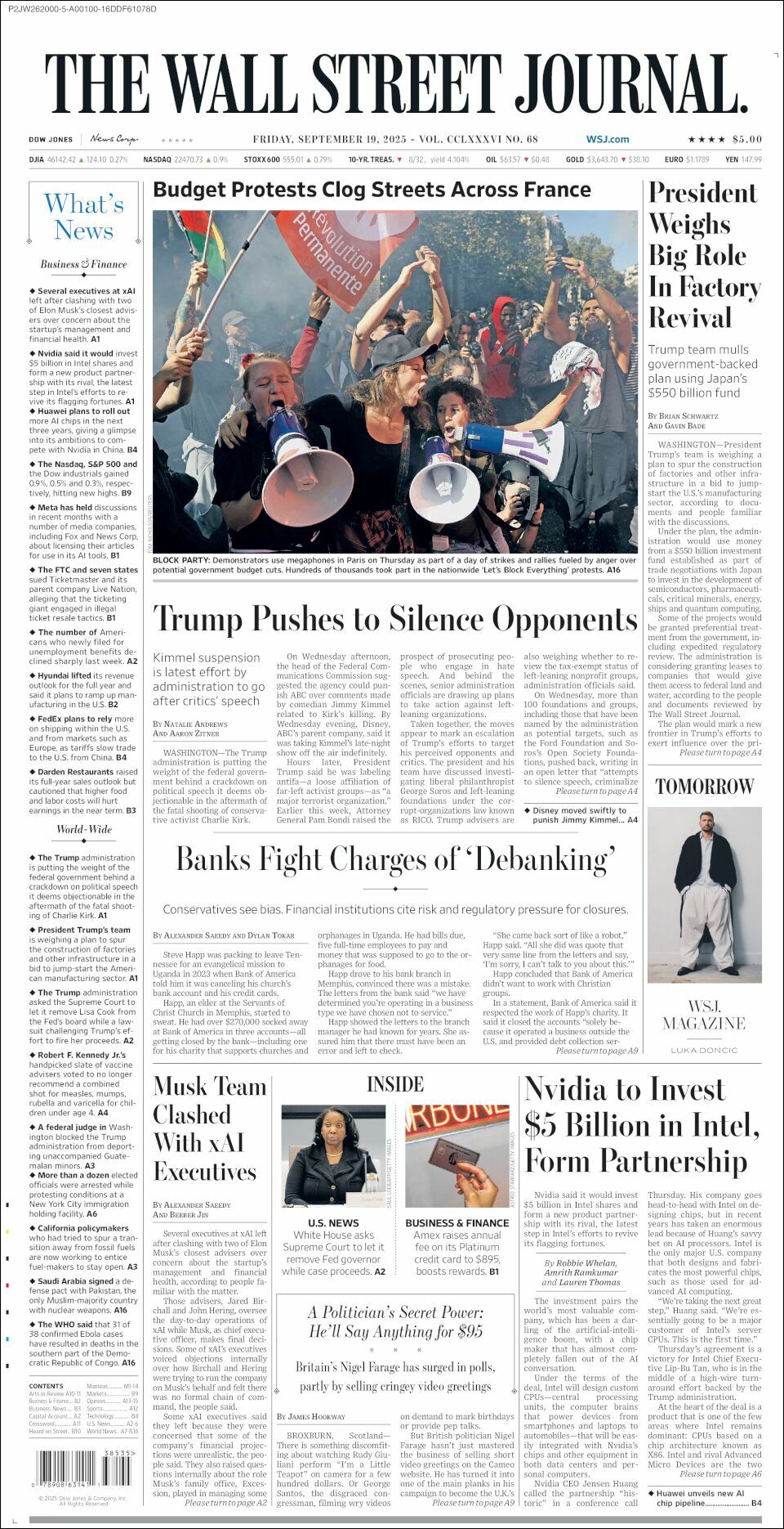 The Wall Street Journal, edición del viernes 19 de septiembre de 2025