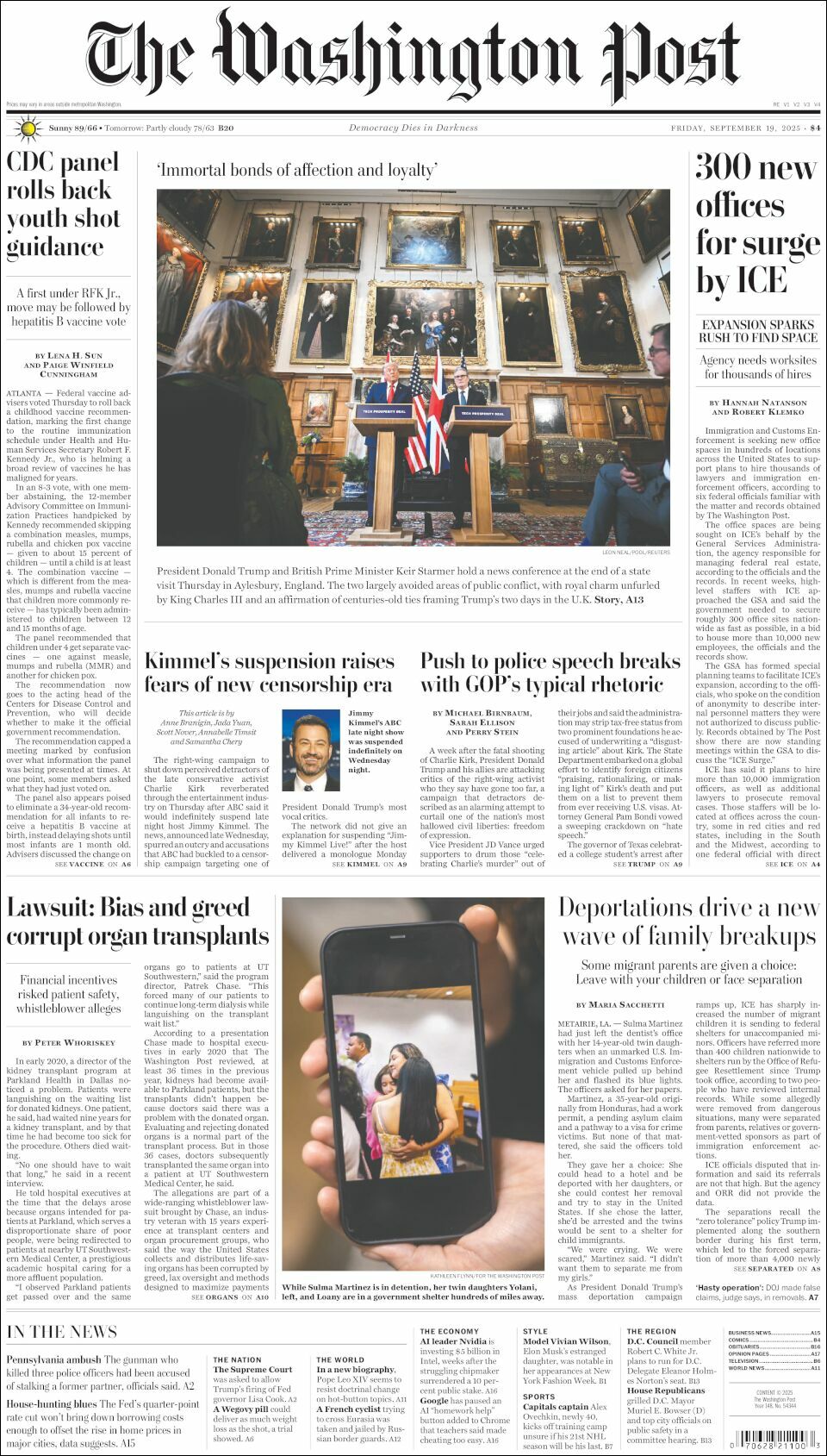 The Washington Post, edición del viernes 19 de septiembre de 2025