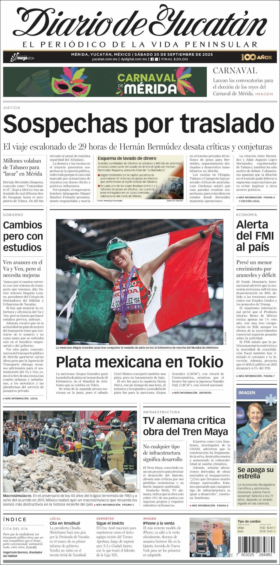 El Diario de Yucatán, edición del sábado 20 de septiembre de 2025