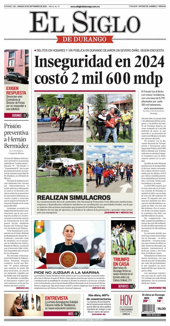 El Siglo de Durango, edición del sábado 20 de septiembre de 2025